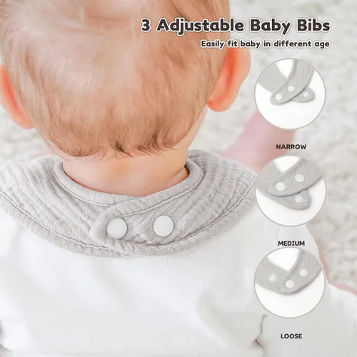 Miniatura 6 de Susurration Baberos de muselina para bebé 8 paquetes, baberos tipo bandana, baberos ajustables suaves cuadrados para babeo de bebé unisex para niñas