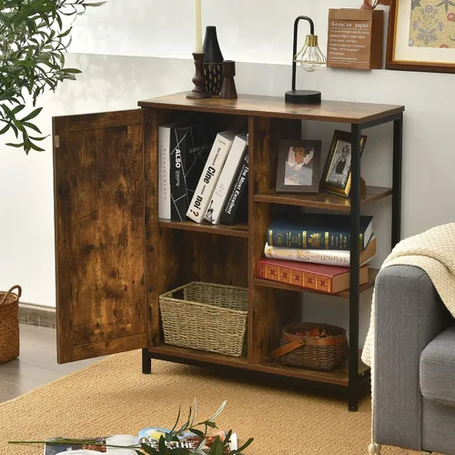 Miniatura 2 de GLACER Armario de piso de estilo industrial, gabinete de almacenamiento de piso multifuncional con estante ajustable, ideal para sala de estar