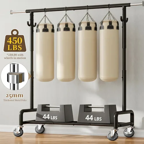 Miniatura 8 de Raybee Perchero resistente de 75 pulgadas de ancho, 450 libras, almacenamiento de ropa de metal con estante, ruedas con bloqueo y tapones