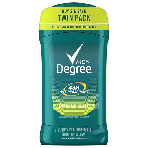 Degree Desodorante antitranspirante original para hombre, protección contra olores de 48 horas, desodorante Extreme Blast para hombre, 2.7 onzas, 2