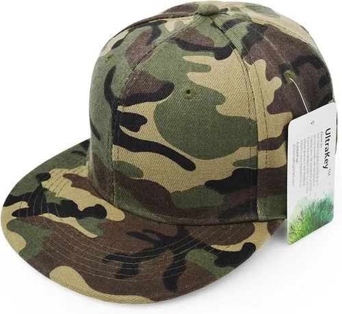 Miniatura 2 de UltraKey Gorra de ala plana, gorra de béisbol de camuflaje militar del ejército de camuflaje de Hip Hop Flat Bill Plain Snapback Sombreros
