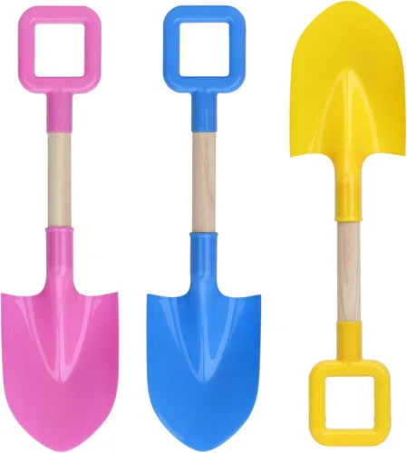 Palas de arena de playa jumbo de 16 pulgadas para niños, kits de herramientas de jardinería rosa, pala de madera larga resistente para excavar nieve