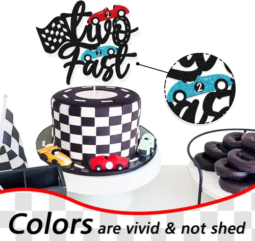 Miniatura 6 de Decoración para pastel de carreras con diseño de dos diseños de fiesta de cumpleaños para niños y niñas, 2º segundo, dos cumpleaños