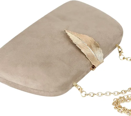 Miniatura 4 de Milisente Bolso de mano para mujer, de ante suave y sólido, bolso de mano de noche, bolso de hombro con cierre de hojas metálicas