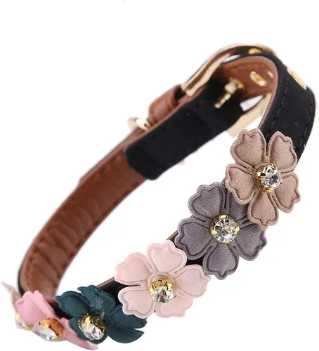 Miniatura 5 de Elegante collar de perro de piel sintética con corbatín de flores, collar de gato y perro para perros medianos a grandes para uso diario, bonito
