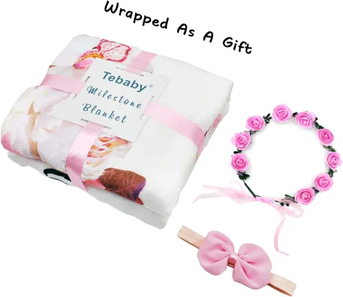 Miniatura 3 de Manta de hito mensual para bebé niña, manta floral para el mes del recién nacido, regalo personalizado para ducha, forro polar de felpa suave