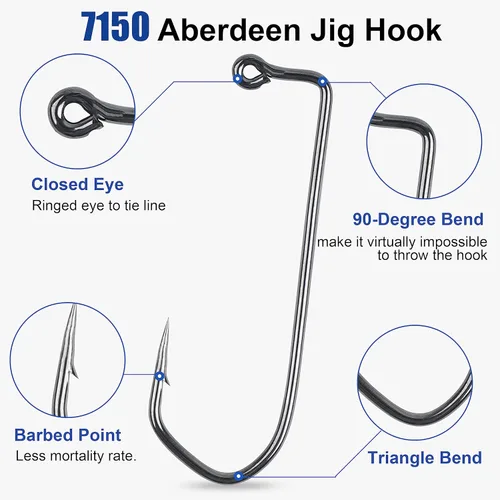 Miniatura 2 de Ganchos de plantilla Aberdeen de 90 grados, 110 piezas de mango largo forjados Duratin Jig Hooks Heavy Wire Jig Ganchos de pesca de acero de alto