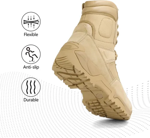 Miniatura 6 de NORTIV 8 Botas de trabajo tácticas militares para hombre, senderismo, con cremallera lateral, de cuero, para exteriores, motocicleta, combate