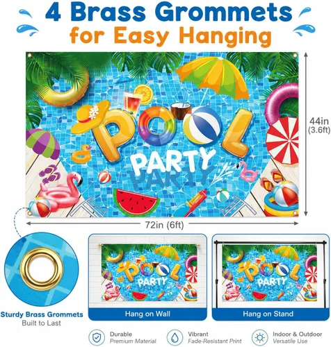 Miniatura 5 de Decoraciones de fiesta de verano en la playa, pancarta de fondo para fiesta de piscina de verano, suministros de decoración de fiesta de piscina, 72