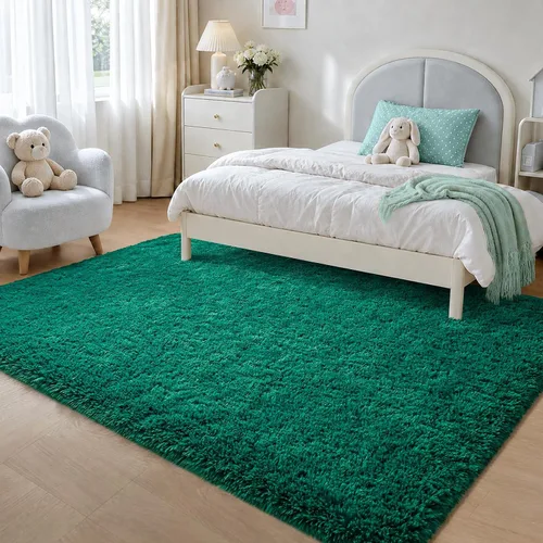 Miniatura 4 de Zentavio - Alfombras para sala de estar, alfombras de área verde oscuro de 3 x 5 pies, alfombra de césped artificial, alfombra de pelo mullido