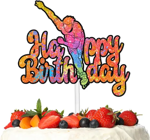 Decoración colorida para pastel de cumpleaños con purpurina para patinaje de velocidad, suministros de decoración temática deportiva, suministros de