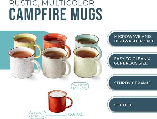 Miniatura 2 de Comfify Speckled Campfire Style Tazas – Juego de 6 – 14 onzas – Colores acogedores – Tazas de café – Tazas de café – Tazas de café – Cerámica