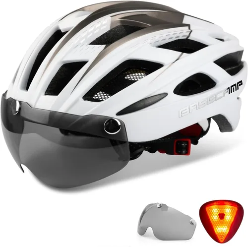 Miniatura 12 de Casco de bicicleta Basecamp con luz trasera y gafas magnéticas desmontables, casco ligero para ciclismo ajustable para hombres y mujeres en montaña
