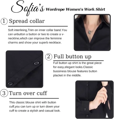 Miniatura 4 de Sofia's Wardrobe Camisa con botones para mujer, 100% algodón, blusa casual de manga larga