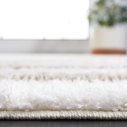 Miniatura 4 de SAFAVIEH Hi-Lo Shag Collection - Alfombra para pasillo, 2 pies 2 pulgadas x 8 pies, color beige, diseño moderno a rayas, no desprende pelusa