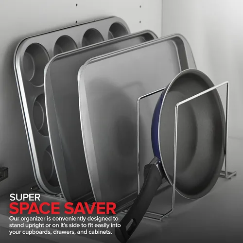 Miniatura 6 de Stock Your Home Organizador de gabinete de cocina, cromado (paquete de 2) soporte de acero para hornear con 4 ranuras para gabinete, organizador