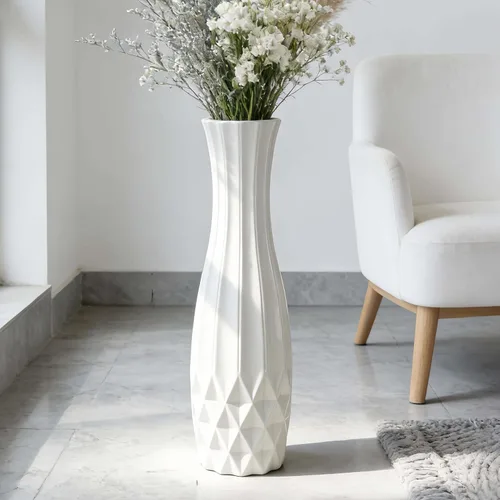 Miniatura 14 de Florero alto de cerámica de 17.7 pulgadas, florero grande blanco para sala de estar, decoración moderna del hogar, oficina, dormitorio, cocina