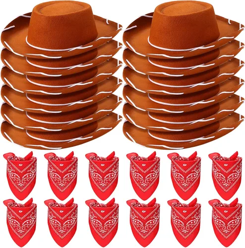 24 Piezas Sombreros de Vaquero y Bandanas para Niños Accesorios de Sombrero de Disfraz de Vaquero del Oeste para Niños Pequeños Suministros de