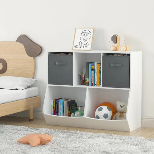Miniatura 4 de Estantería para niños, estante para libros para niños con cajones de tela plegables, organizador de almacenamiento de juguetes, estantería para Gris