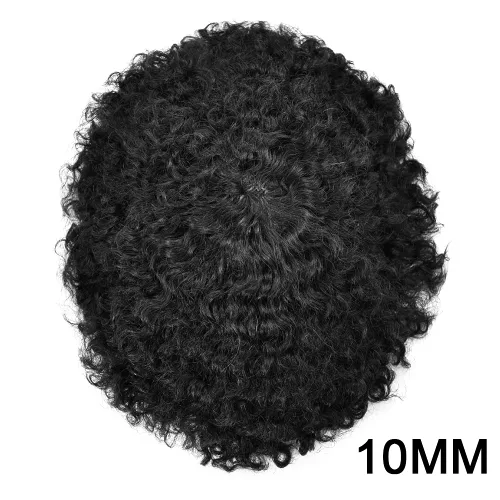 Miniatura 2 de Afro Toupee para hombres negros, duradero sistema de reemplazo de cabello con base de piel de polietileno completo para afroamericanos inyectados PU