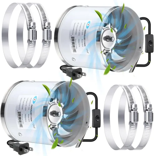 Dreyoo Ventiladores de conducto en línea de 6 pulgadas 460 CFM, paquete de 2 ventiladores de escape de ventilación con abrazaderas de conducto para
