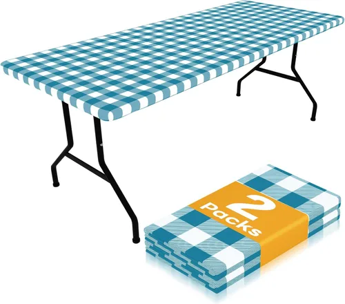 Miniatura 9 de Smiry Mantel de Mesa de Picnic Paquete de 2, Manteles Ajustables Elásticos Impermeables para Mesas Rectangulares de 18 x 72 pulgadas, Mantel