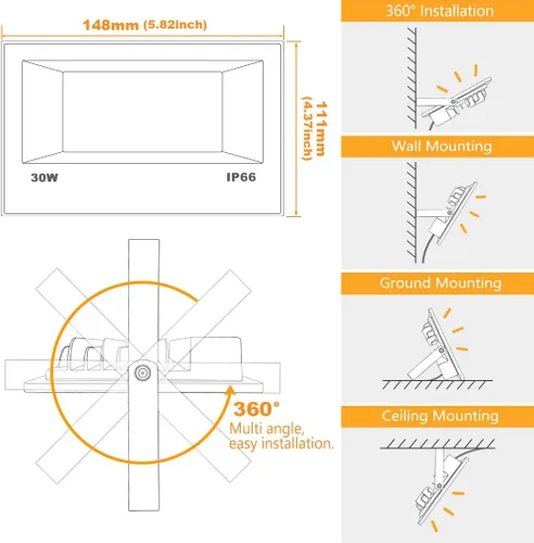 Miniatura 7 de Luz de inundación LED para exteriores de 30 W, equivalente a 3000 W, 3000 W, iluminación inteligente RGB de paisaje con control de aplicación