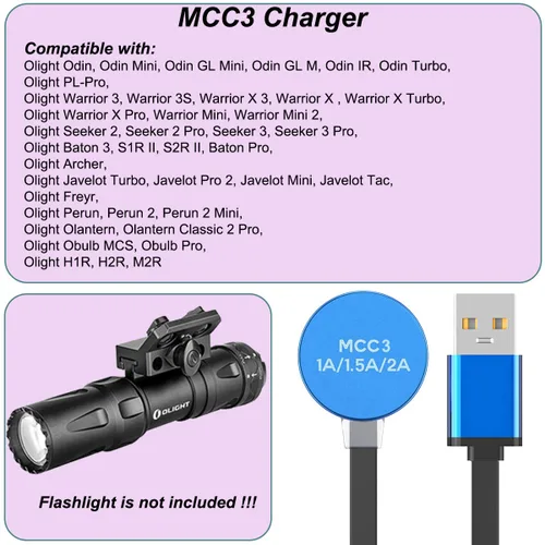 Miniatura 2 de Kissmart Cargador MCC 3 para Olight Odin/Odin Mini/PL-Pro/Baton3/Warrior Mini2/Perun 2/Seeker 3 Pro/Warrior 3s/Baldr Pro R Cable de carga USB