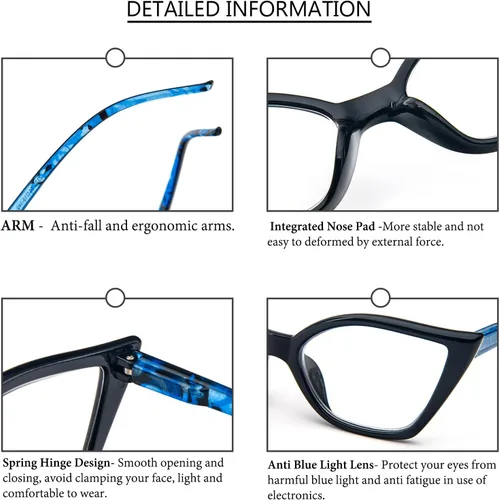 Miniatura 5 de DXYXYO Gafas de lectura de ojo de gato para mujer, paquete de 3 unidades, anti luz azul, para lectura de computadora, estilo retro con bisagra