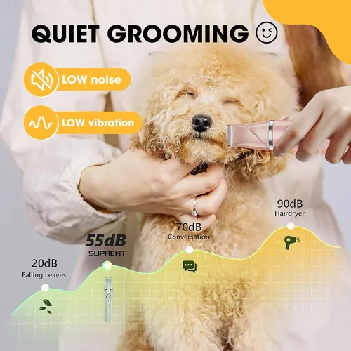Miniatura 3 de QREEYX Kit mejorado de aseo para perros, recortador inalámbrico de patas de perro, 4 en 1, kit de aseo para mascotas de bajo ruido, molinillo de Rosa