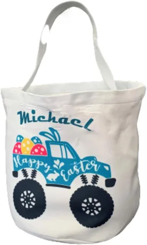 Cestas de Pascua personalizadas para niños vacías – Cubo para caza de huevos – Nombre personalizado – Cubo de lona con asas