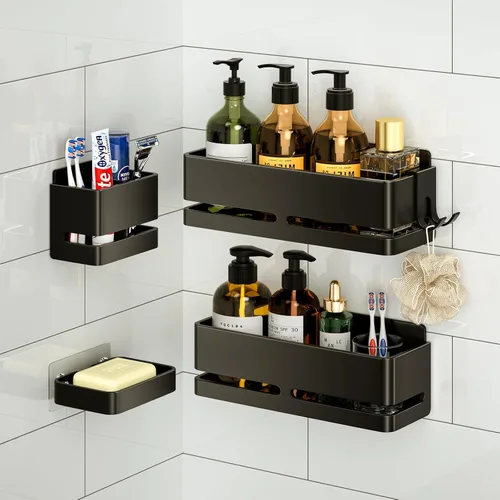 Miniatura 10 de Organizador de ducha, paquete de 2 estantes de ducha, estante de almacenamiento de baño resistente, organizador de baño de gran capacidad, sin