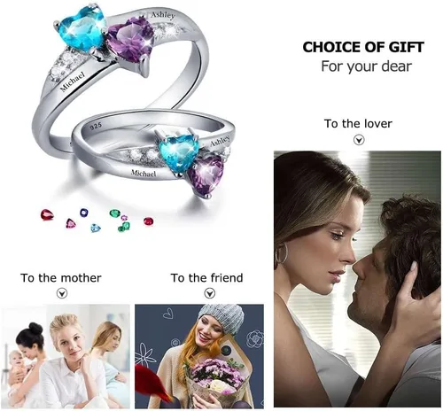 Miniatura 6 de Lam Hub Fong Anillos de promesa personalizados para mujeres, parejas, anillos de nombre de piedra natal para novia, anillos de amistad