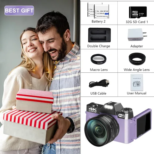 Miniatura 7 de Cámaras digitales para fotografía, cámara de videoblogs 4K de 56 megapíxeles con zoom digital 16X, enfoque manual recargable, cámara compacta