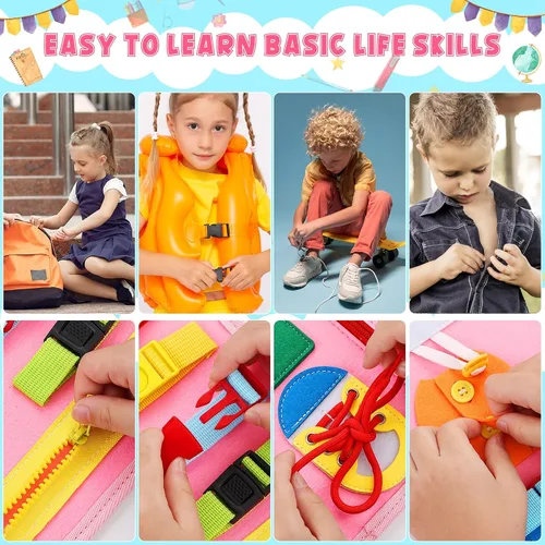 Miniatura 5 de AIXMEET Tabla Ocupada para Niños Pequeños, Juguetes Montessori, Tabla Sensorial, Libro Ocupado, Juguetes para Niños Pequeños de 3456 Años, Rosa