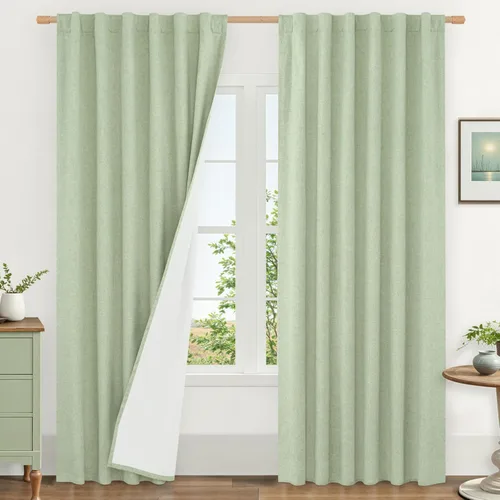 Miniatura 159 de LAMIT Cortinas de lino natural 100 % opacas para ventana, para dormitorio, 45 pulgadas, cortinas térmicas con textura de lino estilo granja