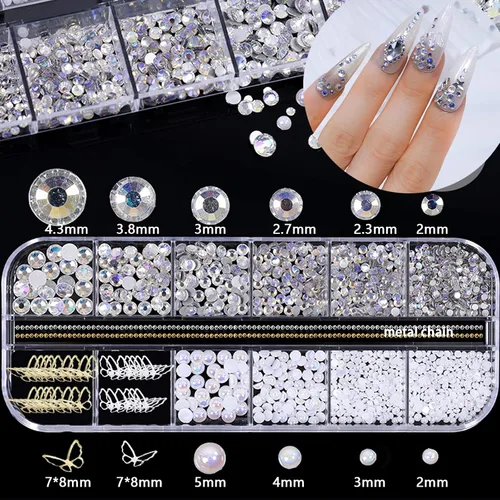 Miniatura 3 de Dijes de acrílico 3D con diseño de mariposa, flores blancas, osos para uñas, bonitos dijes de uñas, diamantes de imitación de cristal estrellado