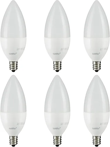 Sunlite Bombilla LED B11 con punta de torpedo esmerilada, 4.5 vatios (equivalente a 40 W) 300 lúmenes, base de candelabro E12, regulable, 5000K luz