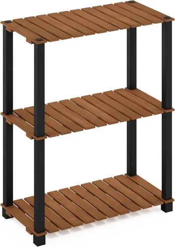 Miniatura 4 de Furinno Pangkor Turn-N-Tube - Estante de madera para plantas de interior y exterior de 3 niveles con postes cuadrados, color natural/negro