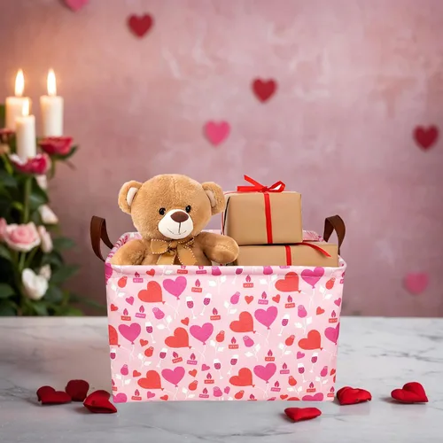Miniatura 7 de Cesta de regalo de San Valentín, lindo corazón vacío, gran cesta de almacenamiento para decoración de habitación de niños y bebés (Amor de globo)