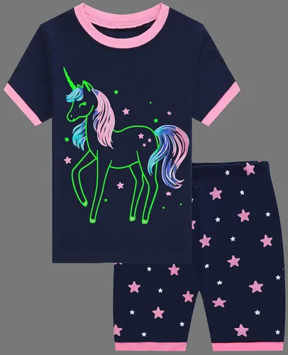 Miniatura 2 de Pijamas cortas para niñas, ropa de dormir de ajuste cómodo, 100% algodón, pijamas de verano para niños pequeños