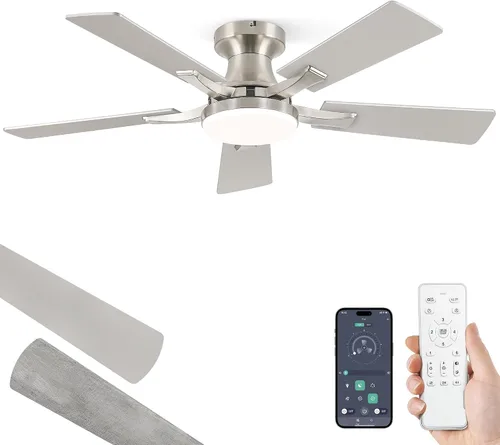 Miniatura 10 de ZMISHIBO Ventilador de techo de 52 pulgadas con luz, aplicación y control remoto, perfil bajo de montaje empotrado, luz LED regulable de 20 W, motor