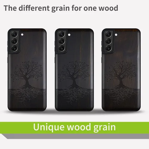 Miniatura 7 de Carveit Funda de madera para Galaxy S22 [madera real dura y TPU suave] a prueba de golpes, funda protectora híbrida única y elegante, diseño