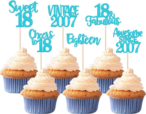 Miniatura 40 de Rsstarxi Paquete de 24 adornos para cupcakes vintage 2019 con purpurina negra para 5º cumpleaños, saludos a 5, cinco, 5, 5 fabulosos para cupcakes