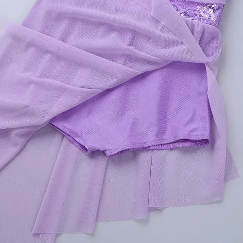 Miniatura 7 de inlzdz - Vestido de baile con cuello en V con falda irregular de alta y baja para niñas