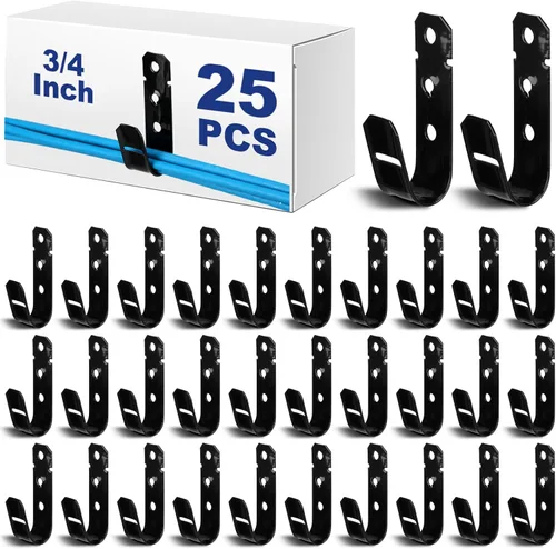Miniatura 9 de Zonon 1 gancho en J de soporte de cable negro para colgar gancho en J de metal resistente para gestión de cables y cables, acero galvanizado