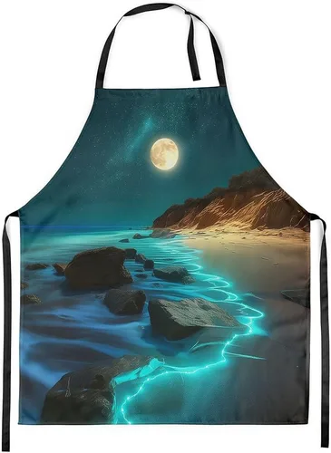 Miniatura 14 de Castle Fairy Mountain Moon Chef Apron,Starry Night Sky Apron 31"x26",Natural Landscape Painting Kitchen Aprons for Women Blue Beige Yellow