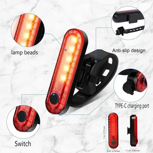 Miniatura 2 de Luz trasera de bicicleta, luces traseras de bicicleta USB-C recargable LED linterna de seguridad para ciclismo con 4 modos de luz para carretera