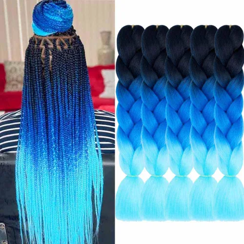 Miniatura 31 de Extensiones de cabello trenzado color gris degradado, 5 unidades, trenzas sintéticas de 24 pulgadas, 2 tonos, cabello gris para trenzas de caja, #28