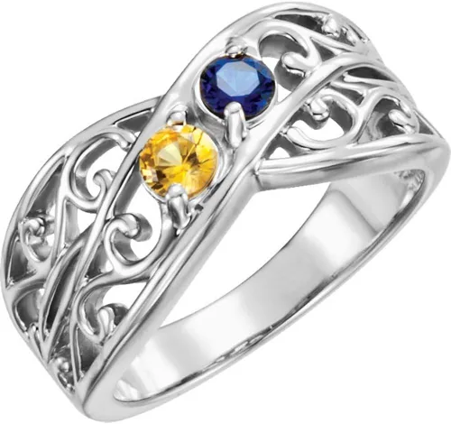 Miniatura 2 de Anillo de plata de ley con 2 a 5 piedras natales con forro de filigrana, Platino, plata de ley, 3 piedras